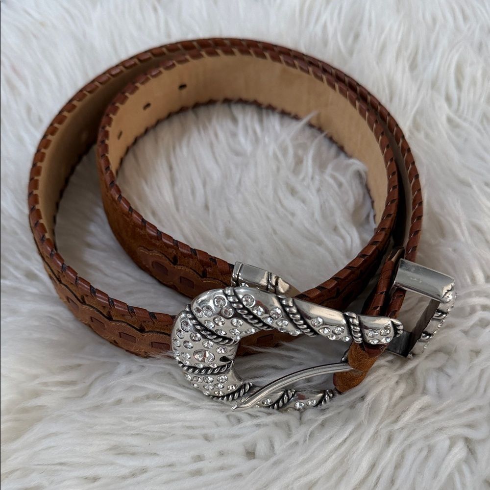 Justin Boots Brown Leather Belt with Silver Buckle